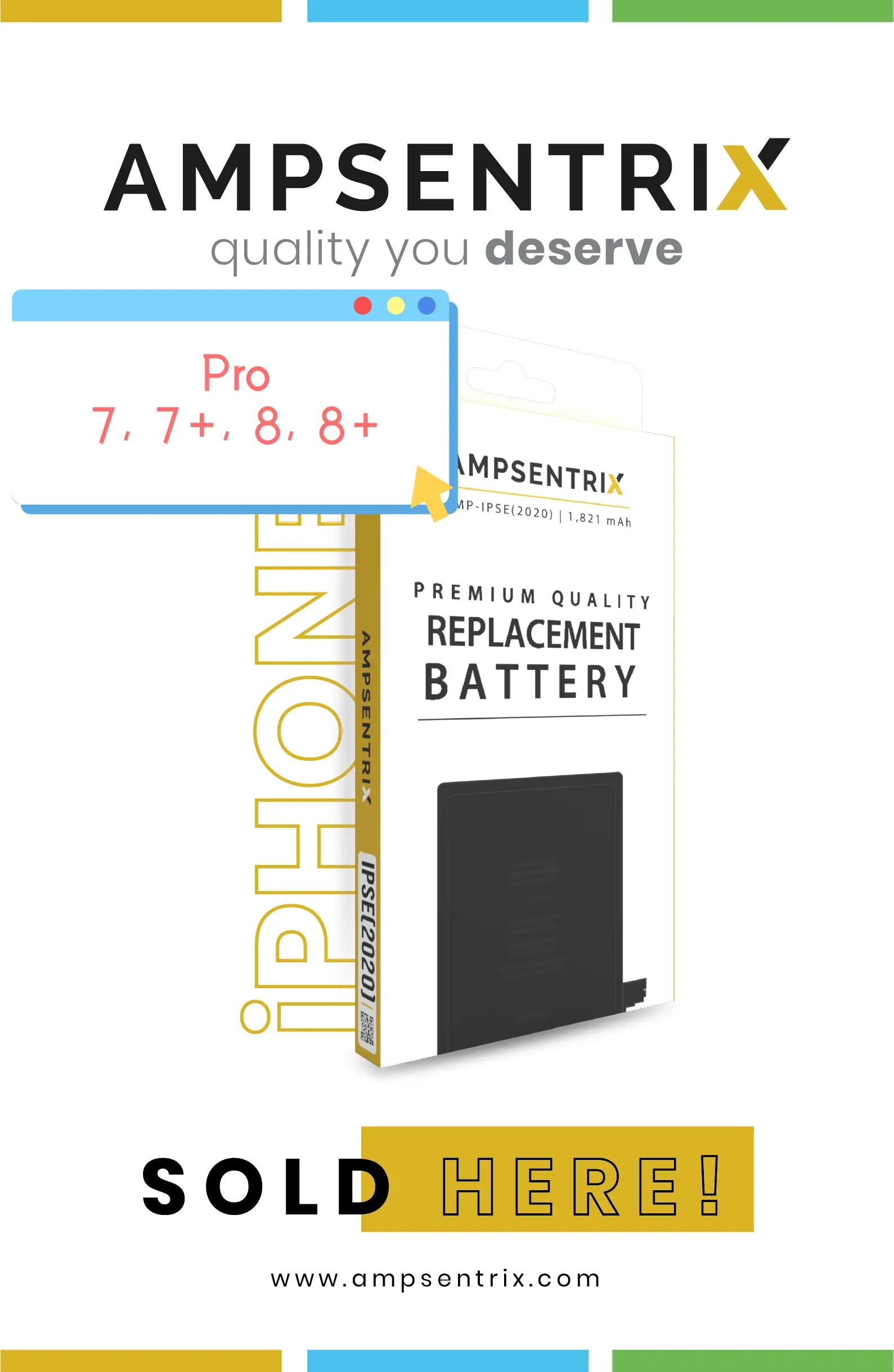 Ampsentrix Batteries for Apple iPhone 7, 7 Plus, 8, and 8 Plus AmpSentrix