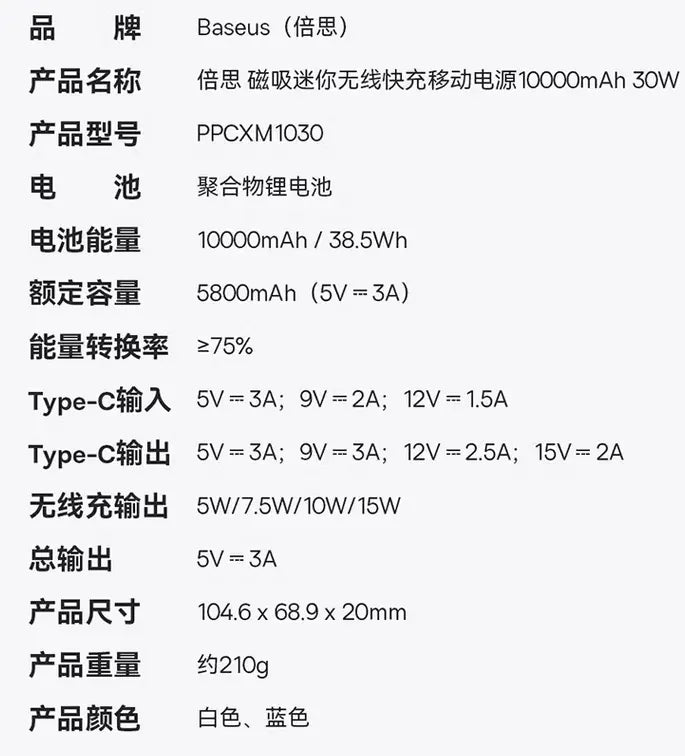 Baseus Magsafe Powerbank with 10,000 mAh + 30Watts PD+PPS output Baseus
