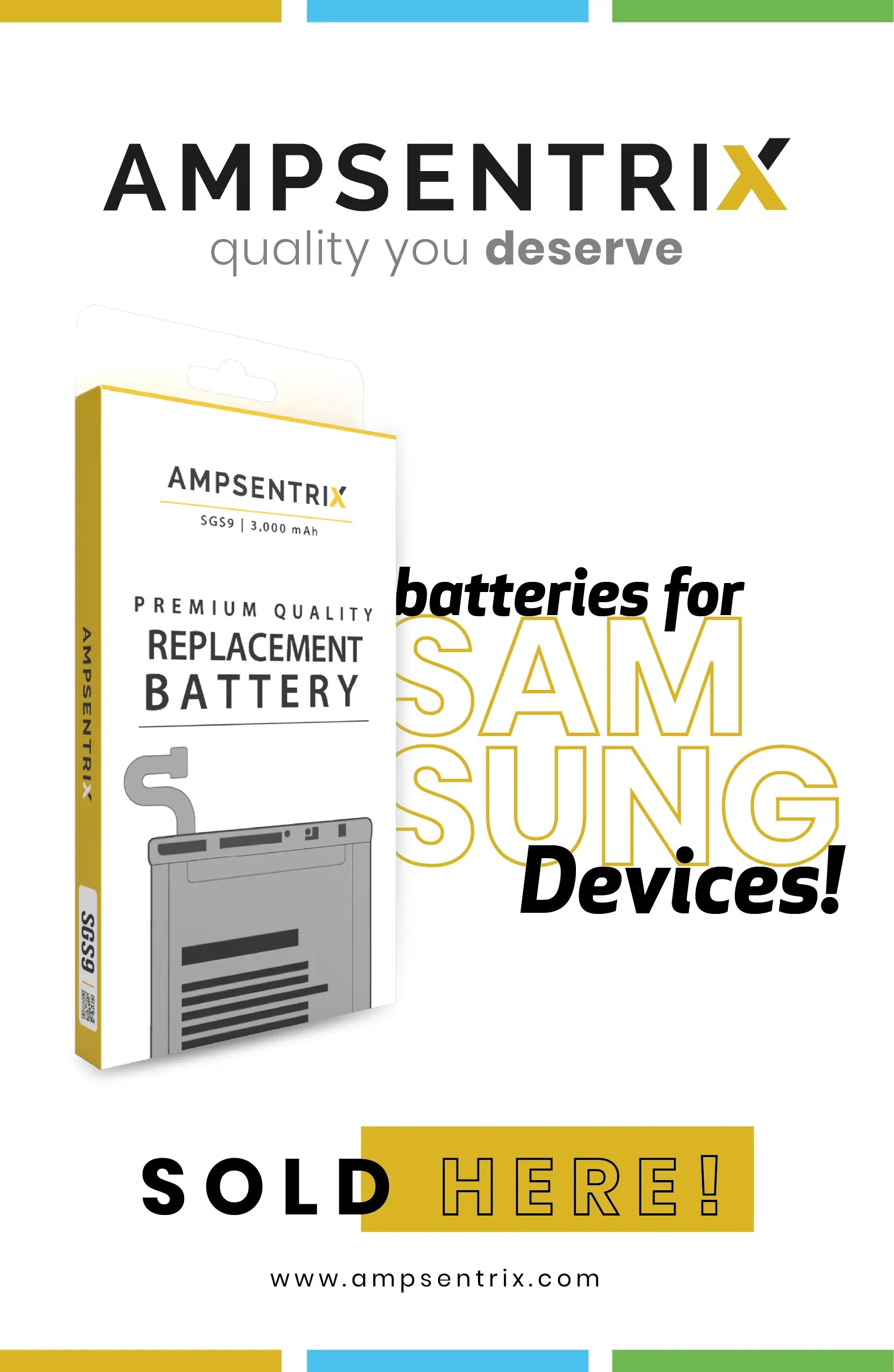 Ampsentrix Replacement Batteries for Samsung S8, S8 Plus, S9 and S9 Plus - 3C Easy Markham