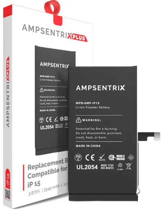 AmpSentrix Plus Replacement Battery for iPhone 15 / 15 Plus / 15 Pro / 15 Pro Max AmpSentrix