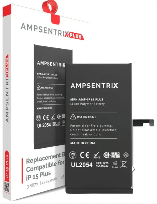 AmpSentrix Plus Replacement Battery for iPhone 15 / 15 Plus / 15 Pro / 15 Pro Max AmpSentrix