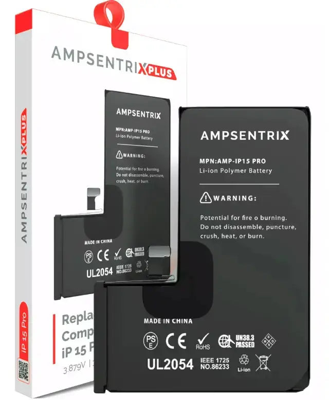 AmpSentrix Plus Replacement Battery for iPhone 15 / 15 Plus / 15 Pro / 15 Pro Max AmpSentrix