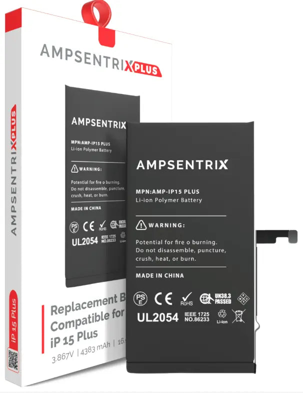 AmpSentrix Plus Replacement Battery for iPhone 15 / 15 Plus / 15 Pro / 15 Pro Max AmpSentrix