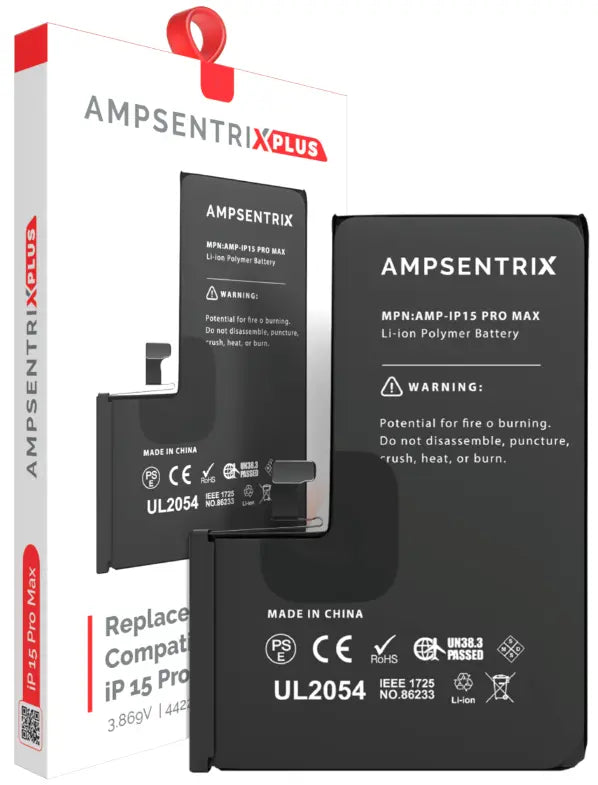 AmpSentrix Plus Replacement Battery for iPhone 15 / 15 Plus / 15 Pro / 15 Pro Max AmpSentrix
