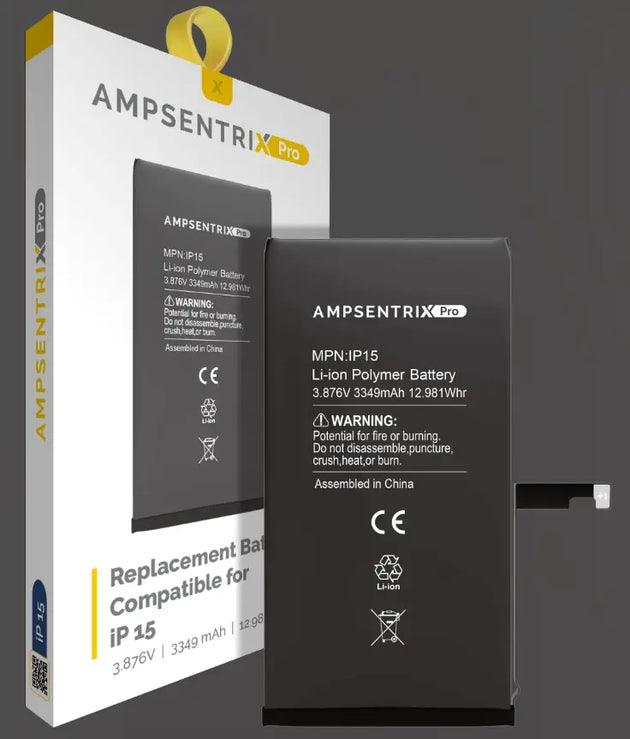 AmpSentrix Pro Replacement Batteries Compatible with iPhone 15, 15 Plus, 15 Pro, & 15 Pro Max AmpSentrix
