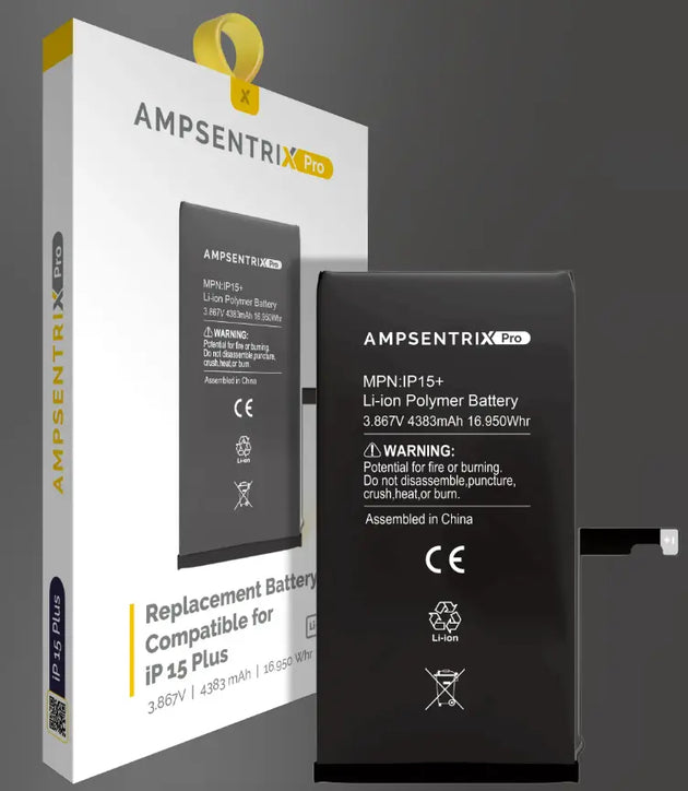 AmpSentrix Pro Replacement Batteries Compatible with iPhone 15, 15 Plus, 15 Pro, & 15 Pro Max AmpSentrix