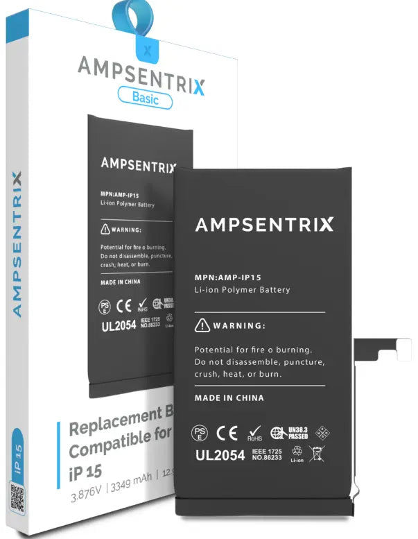 Ampsentrix Basic Replacement Batteries for Apple iPhone 15 / 15 Plus / 15 Pro / 15 Pro Max AmpSentrix