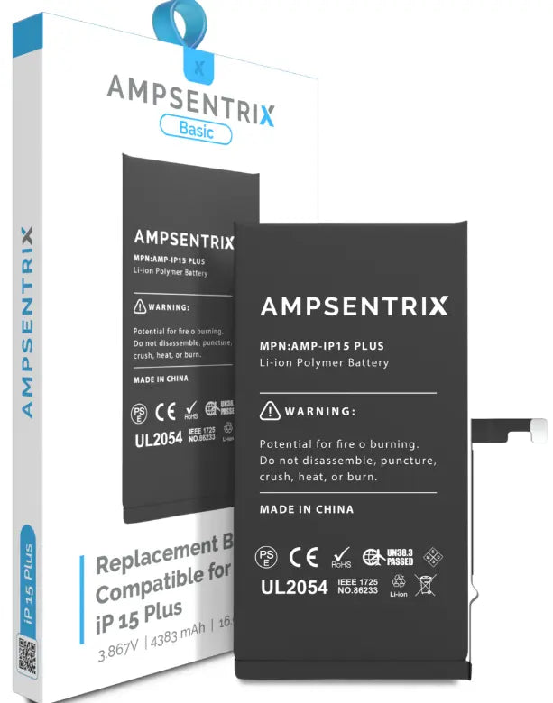 Ampsentrix Basic Replacement Batteries for Apple iPhone 15 / 15 Plus / 15 Pro / 15 Pro Max AmpSentrix