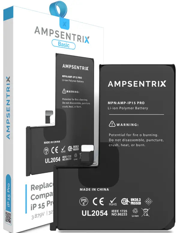 Ampsentrix Basic Replacement Batteries for Apple iPhone 15 / 15 Plus / 15 Pro / 15 Pro Max AmpSentrix