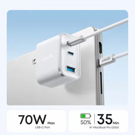 Anker's Nano 70W 3-Port USB-C Wall Charger with 4.9 ft USB C-C cable Anker