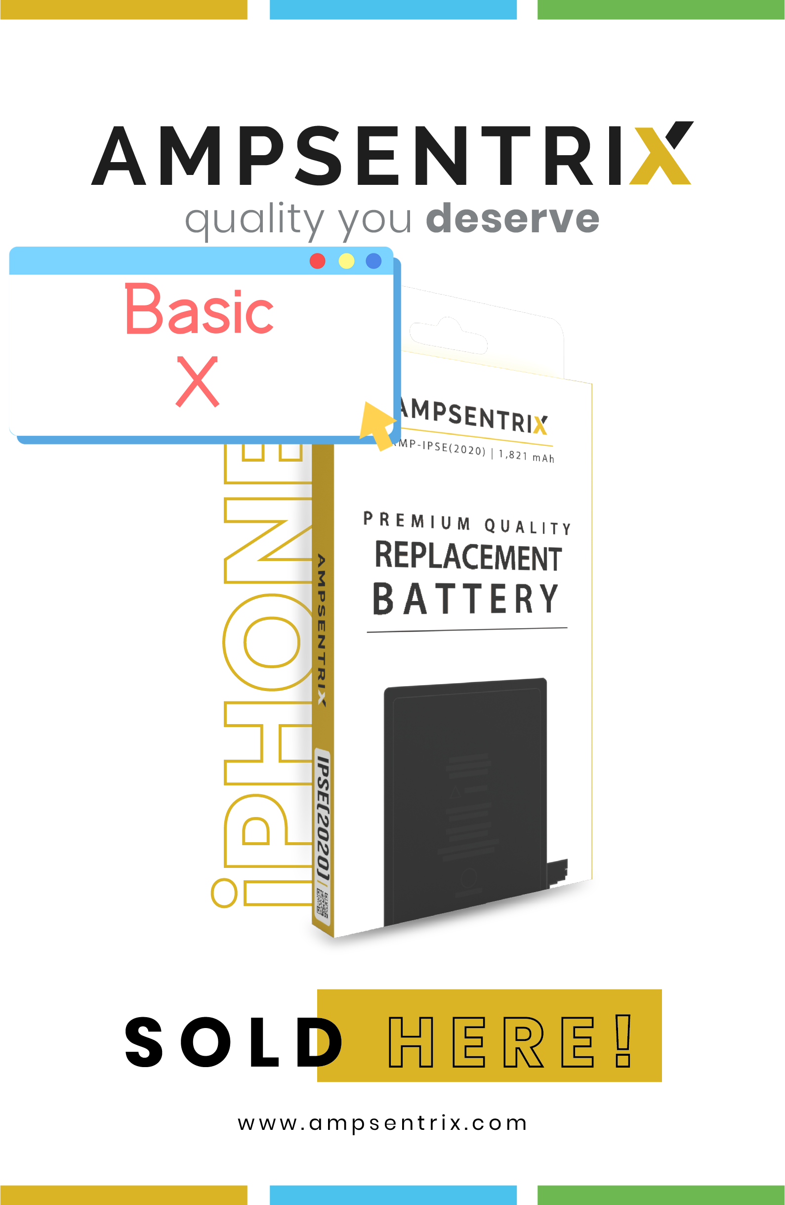 Batterie de remplacement Ampsentrix Basic pour Apple iPhone X (10)