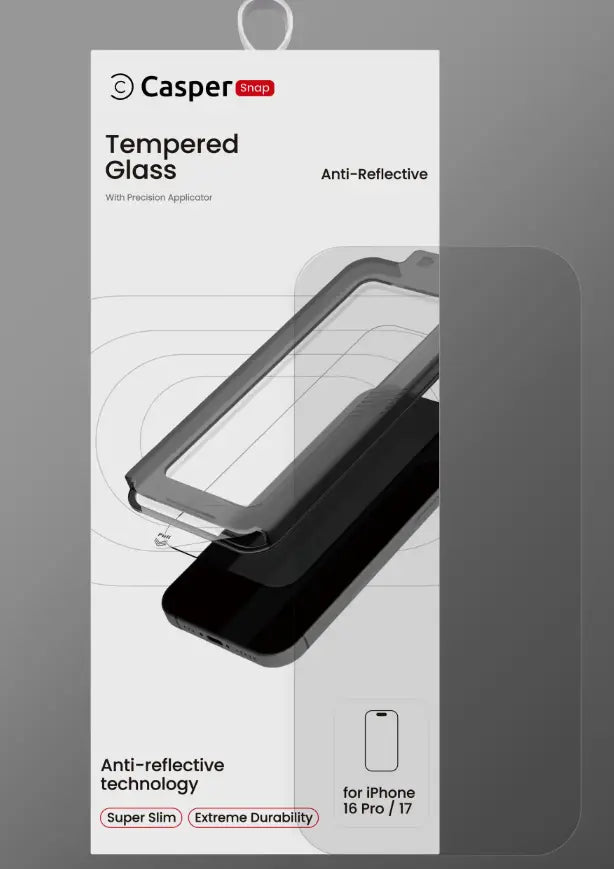 Casper Snap Tempered Glass Protector w/ Anti- Reflective Compatible with iPhone 17 Series Casper