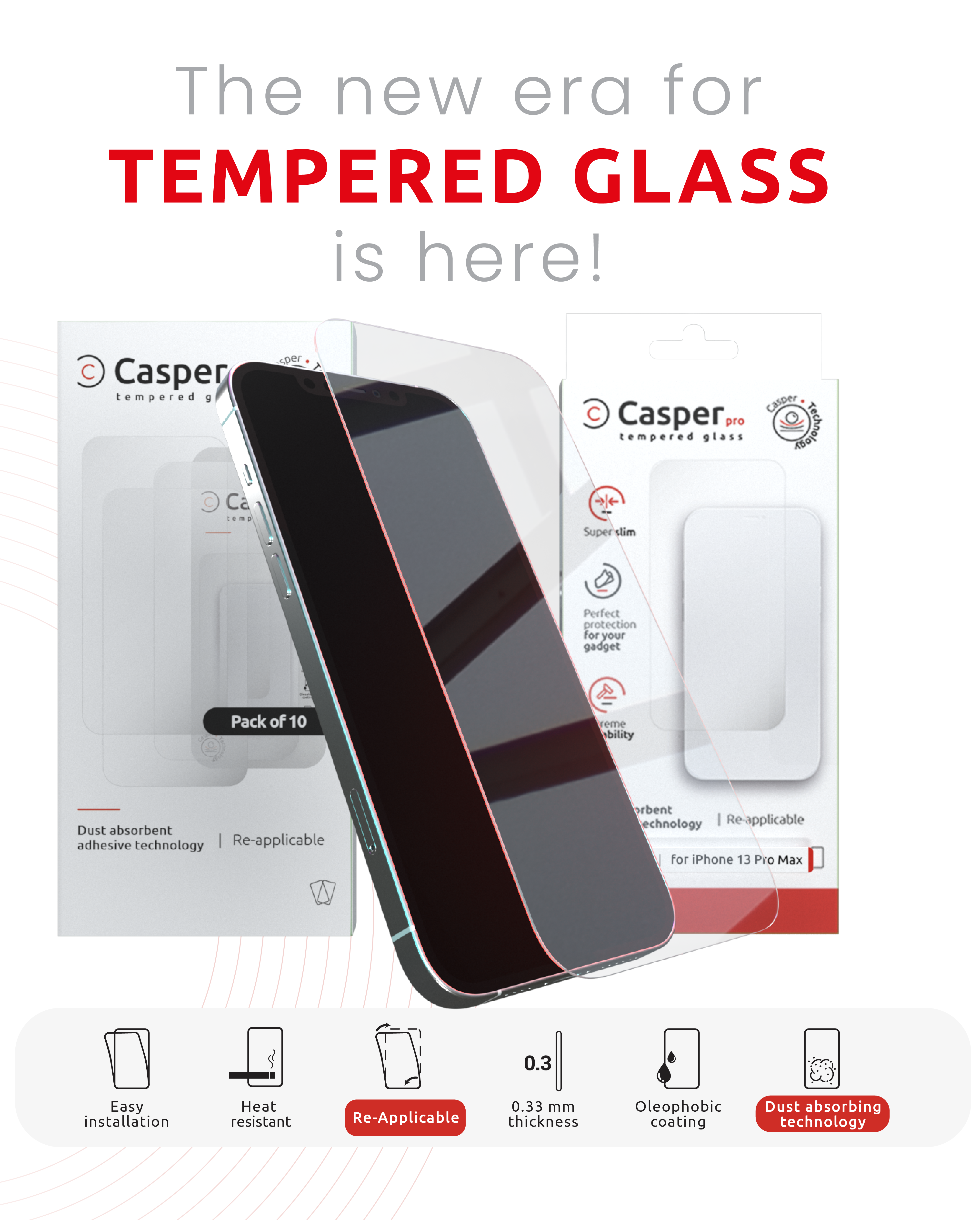 Protector de pantalla de vidrio templado premium Casper para Apple iPhone 14 / 14 Plus / 14 Pro / 14 Pro Max