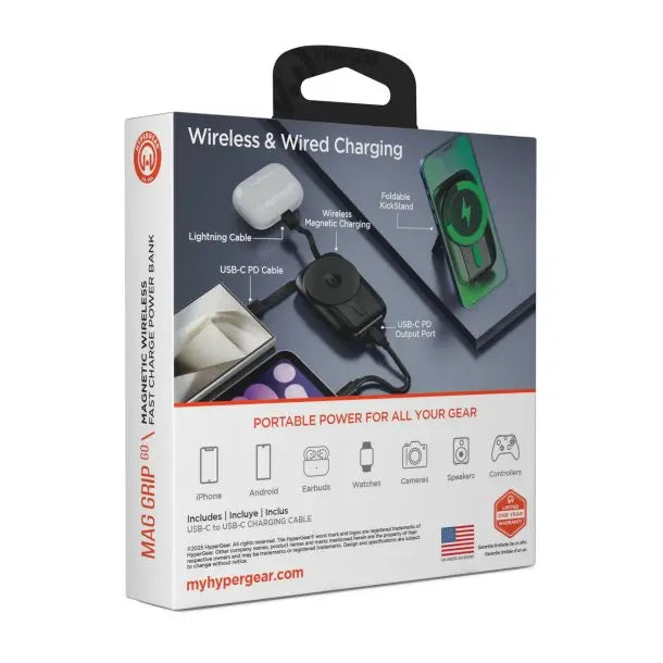 Hypergear 5000mAh Mag Grip Go Wireless Charging Power Bank w/ MagSafe & Cable Hyper Gear