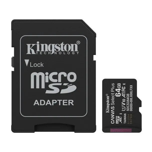 Kingston Canvas Select Plus 64GB microSDXC Card – Up to 100MB/s, A1 Performance (Gen 3) + SD Adapter Kingston