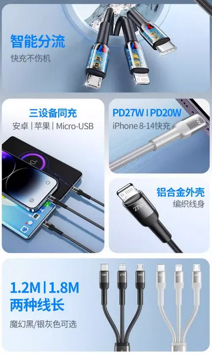 Pisen 3-in-1 Cable ( USB-C to Lightning, USB-C, and Micro USB ) - 3C Easy Markham