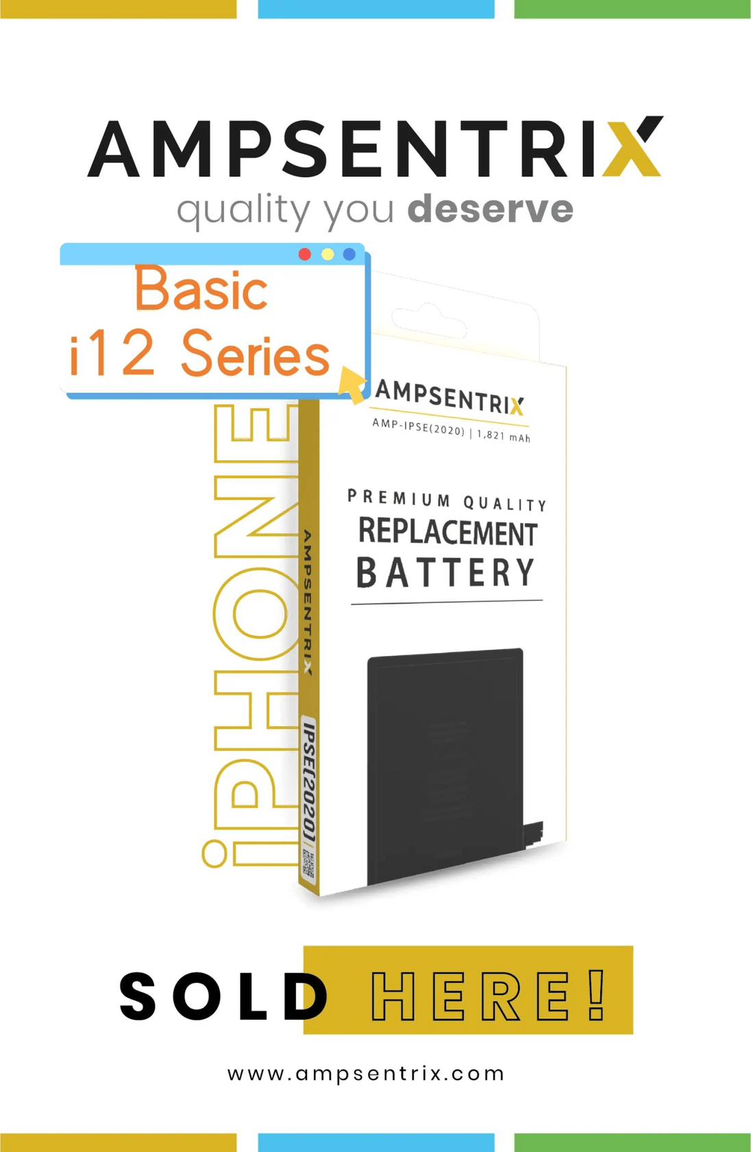 Ampsentrix Basic Replacement Batteries for Apple iPhone 12 Mini / 12 / 12 Pro / 12 Pro Max - 3C Easy Markham