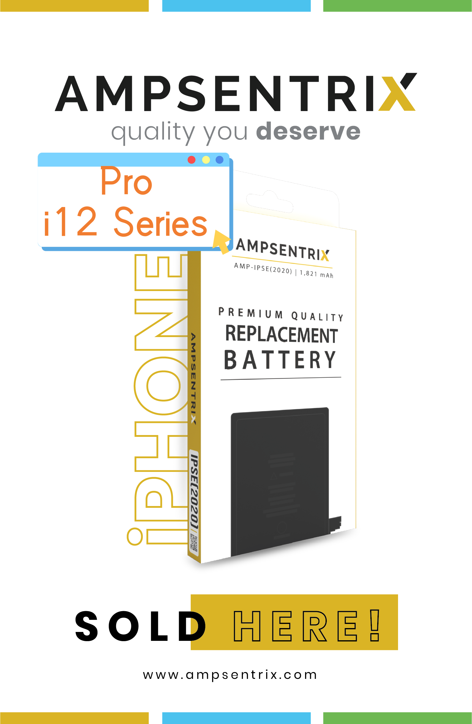 Baterías de repuesto Ampsentrix Pro para Apple iPhone 12 Mini / 12 / 12 Pro / 12 Pro Max