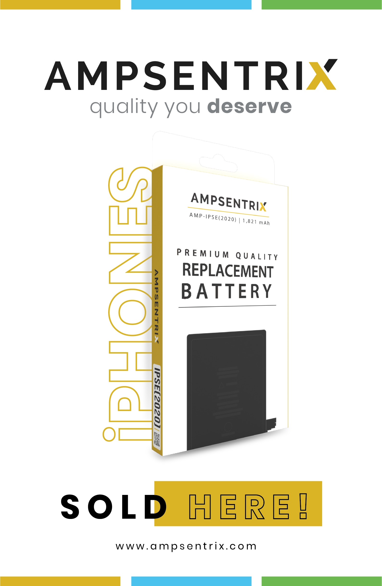 Batteries de remplacement de base Ampsentrix pour Apple iPhone 13 Mini / 13 / 13 Pro / 13 Pro Max