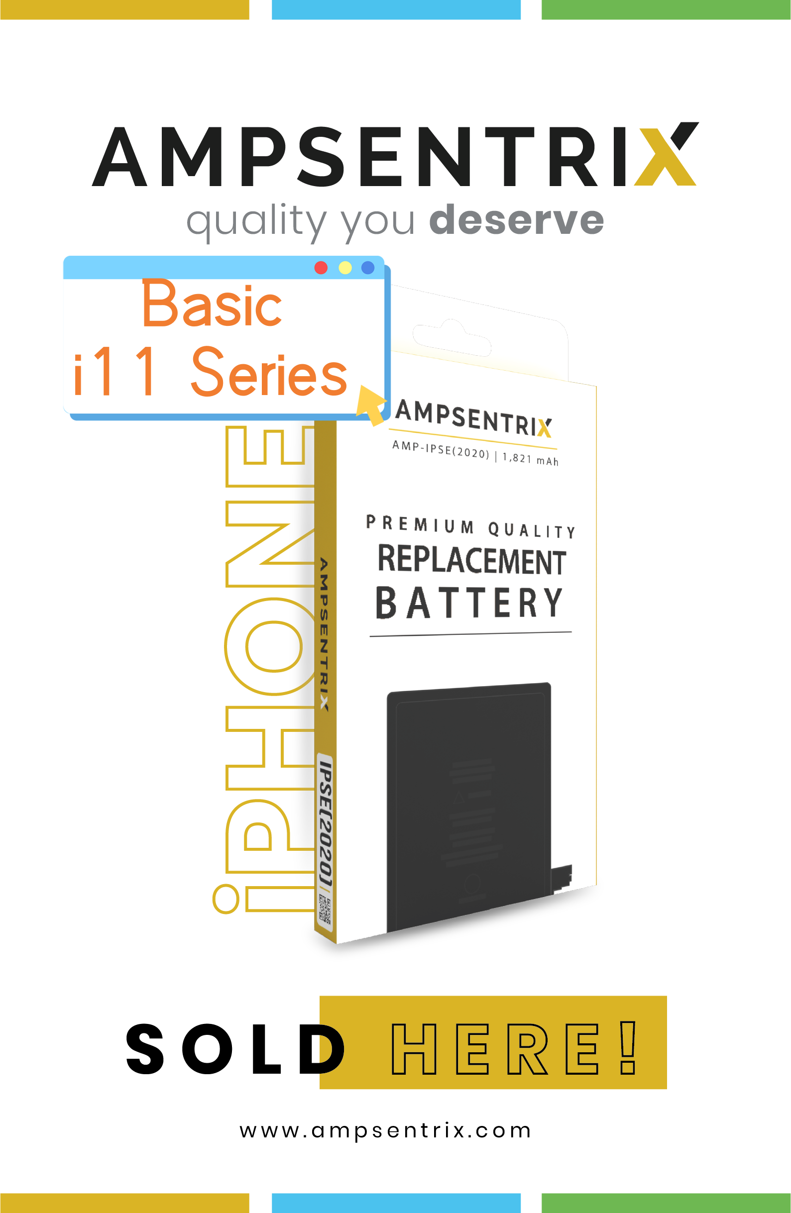 Batteries de remplacement de base Ampsentrix pour Apple iPhone 11/11 Pro/11 Pro Max