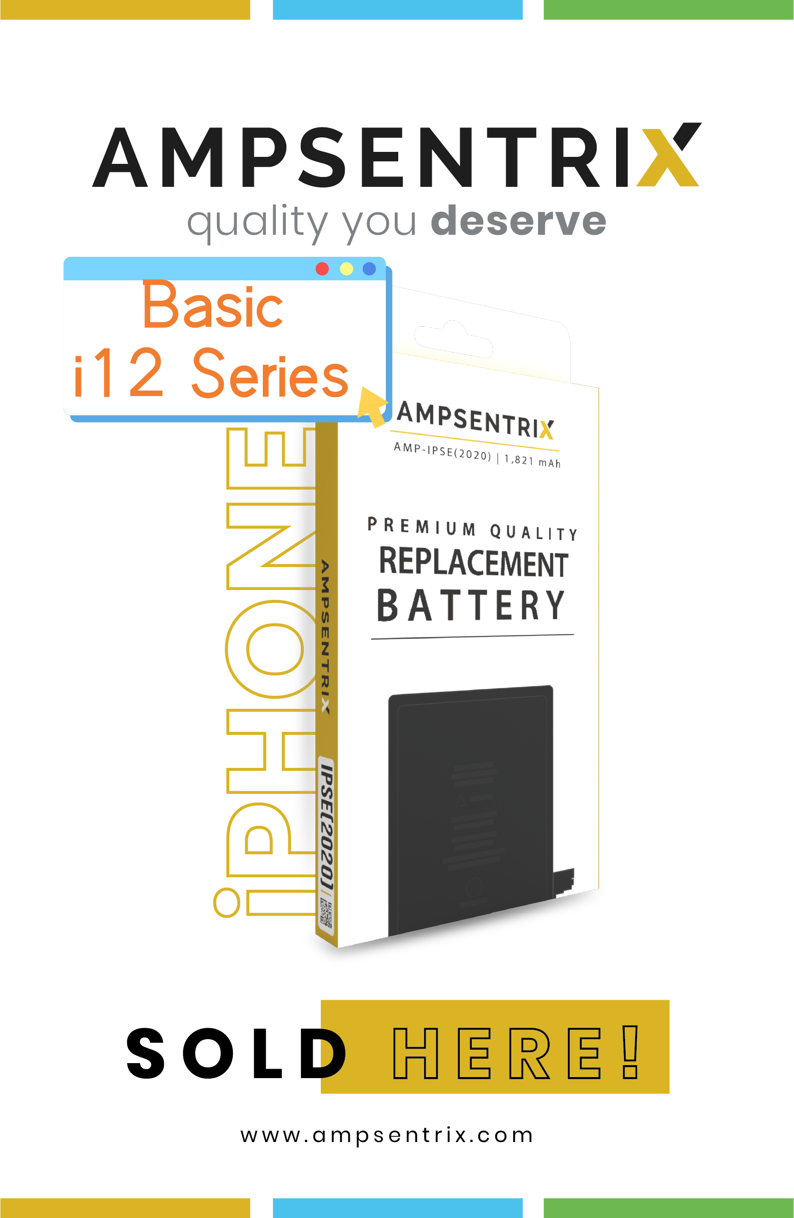 Batteries de remplacement de base Ampsentrix pour Apple iPhone 12 Mini / 12 / 12 Pro / 12 Pro Max