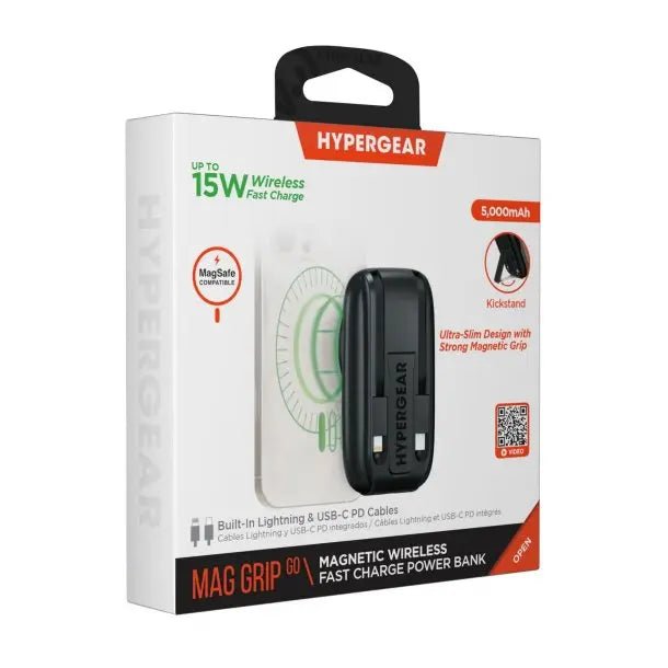 Hypergear 5000mAh Mag Grip Go Wireless Charging Power Bank w/ MagSafe & Cable - 3C Easy Markham