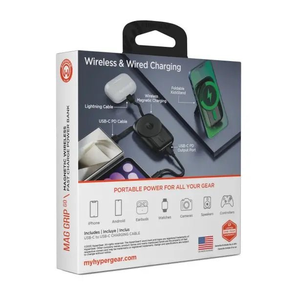 Hypergear 5000mAh Mag Grip Go Wireless Charging Power Bank w/ MagSafe & Cable - 3C Easy Markham