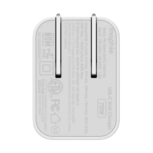 Mophie Speedport GaN 70W Dual USB-C Wall Adaptor - 3C Easy Markham