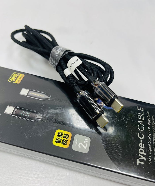 Pisen Braided USB-C to USB-C Cable w/ Digital Power Reading - 3C Easy Markham